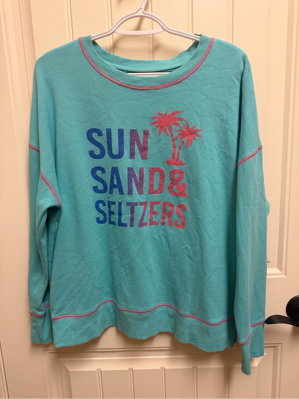Maurices Turquoise Crew Pullover with Pink Accent Stitching